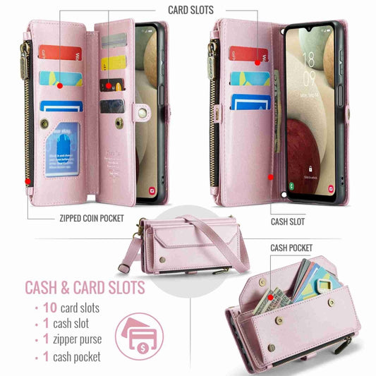 For Samsung Galaxy A12 5G CaseMe C36 Card Slots Zipper Wallet RFID Anti-theft Leather Phone Case(Pink) by CaseMe