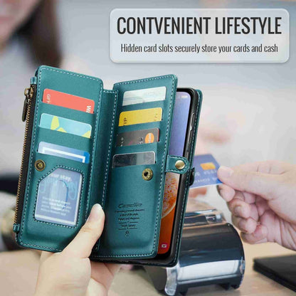 For Samsung Galaxy A14 5G / 4G CaseMe C36 Card Slots Zipper Wallet RFID Anti-theft Leather Phone Case(Blue-green) by CaseMe