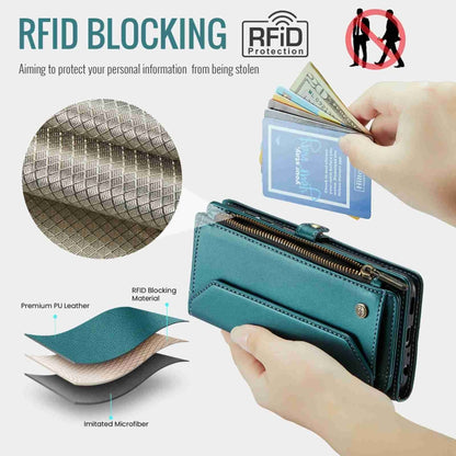 For Samsung Galaxy A14 5G / 4G CaseMe C36 Card Slots Zipper Wallet RFID Anti-theft Leather Phone Case(Blue-green) by CaseMe