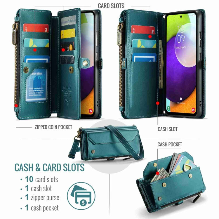 For Samsung Galaxy A52 / A52s 5G CaseMe C36 Card Slots Zipper Wallet RFID Anti-theft Leather Phone Case(Blue-green) - Galaxy Phone Cases by CaseMe | Online Shopping UK | buy2fix