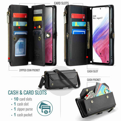 For Samsung Galaxy A53 5G CaseMe C36 Card Slots Zipper Wallet RFID Anti-theft Leather Phone Case(Black) - Galaxy Phone Cases by CaseMe | Online Shopping UK | buy2fix