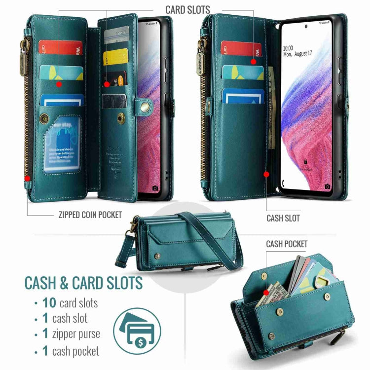 For Samsung Galaxy A53 5G CaseMe C36 Card Slots Zipper Wallet RFID Anti-theft Leather Phone Case(Blue-green) - Galaxy Phone Cases by CaseMe | Online Shopping UK | buy2fix