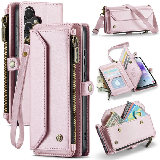 For Samsung Galaxy A55 5G CaseMe C36 Card Slots Zipper Wallet RFID Anti-theft Leather Phone Case(Pink)