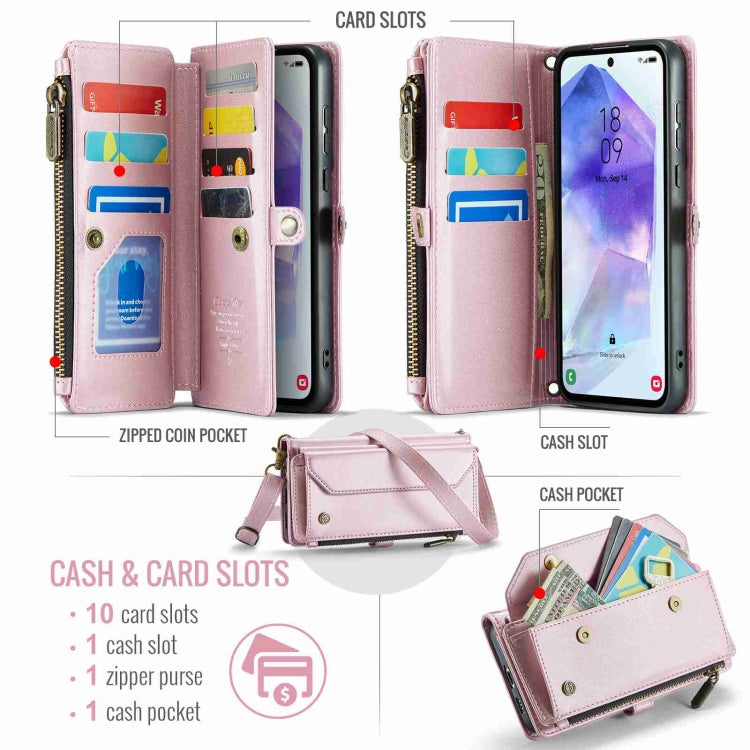 For Samsung Galaxy A55 5G CaseMe C36 Card Slots Zipper Wallet RFID Anti-theft Leather Phone Case(Pink) - Galaxy Phone Cases by CaseMe | Online Shopping UK | buy2fix