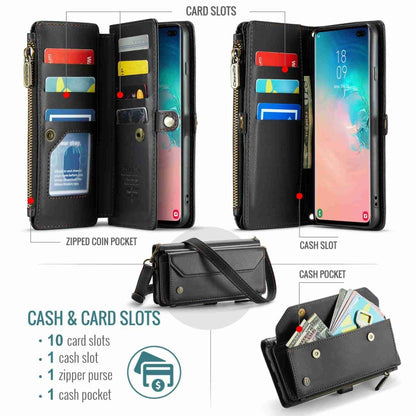 For Samsung Galaxy S10+ CaseMe C36 Card Slots Zipper Wallet RFID Anti-theft Leather Phone Case(Black) - Galaxy Phone Cases by CaseMe | Online Shopping UK | buy2fix