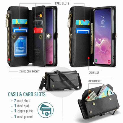 For Samsung Galaxy S10 CaseMe C36 Card Slots Zipper Wallet RFID Anti-theft Leather Phone Case(Black) - Galaxy Phone Cases by CaseMe | Online Shopping UK | buy2fix