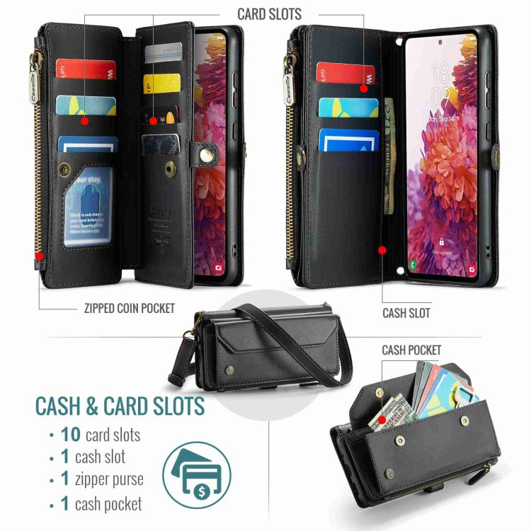 For Samsung Galaxy S20 FE CaseMe C36 Card Slots Zipper Wallet RFID Anti-theft Leather Phone Case(Black) - Galaxy S20 FE Cases by CaseMe | Online Shopping UK | buy2fix