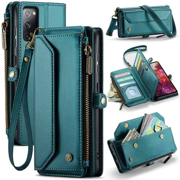 For Samsung Galaxy S20 FE CaseMe C36 Card Slots Zipper Wallet RFID Anti-theft Leather Phone Case(Blue-green) - Galaxy S20 FE Cases by CaseMe | Online Shopping UK | buy2fix