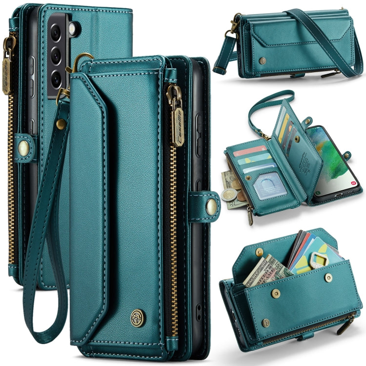 For Samsung Galaxy S21 FE 5G CaseMe C36 Card Slots Zipper Wallet RFID Anti-theft Leather Phone Case(Blue-green) - Galaxy Phone Cases by CaseMe | Online Shopping UK | buy2fix