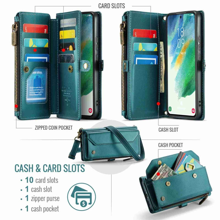 For Samsung Galaxy S21 FE 5G CaseMe C36 Card Slots Zipper Wallet RFID Anti-theft Leather Phone Case(Blue-green) - Galaxy Phone Cases by CaseMe | Online Shopping UK | buy2fix