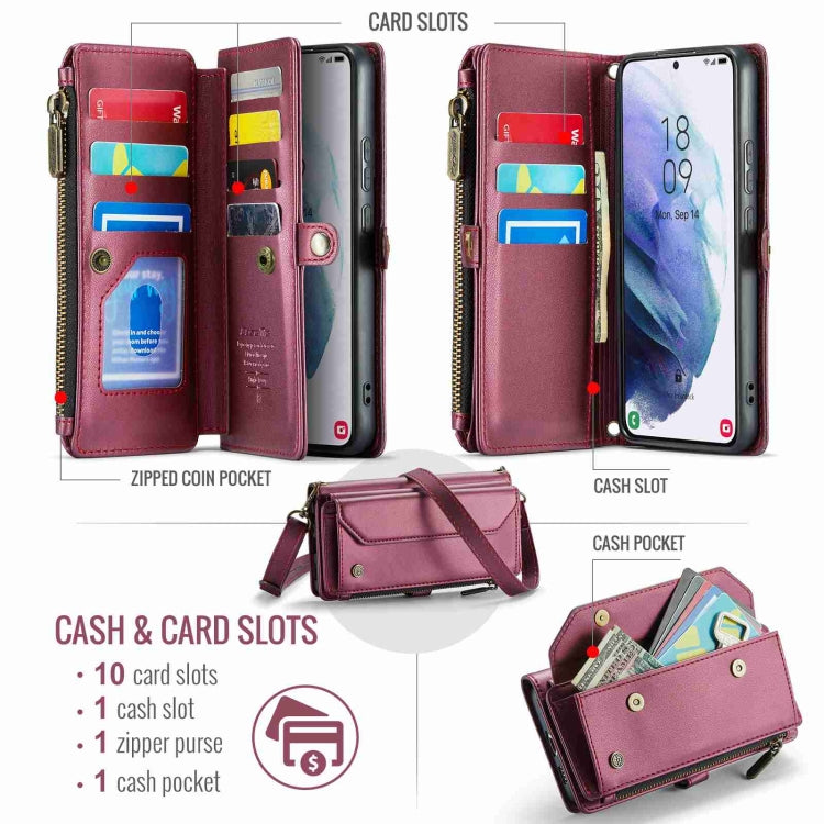 For Samsung Galaxy S21+ 5G CaseMe C36 Card Slots Zipper Wallet RFID Anti-theft Leather Phone Case(Wine Red) - Galaxy S21+ 5G Cases by CaseMe | Online Shopping UK | buy2fix