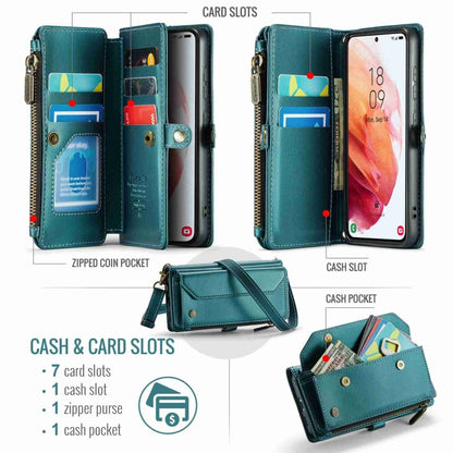 For Samsung Galaxy S21 5G CaseMe C36 Card Slots Zipper Wallet RFID Anti-theft Leather Phone Case(Blue-green) - Galaxy S21 5G Cases by CaseMe | Online Shopping UK | buy2fix