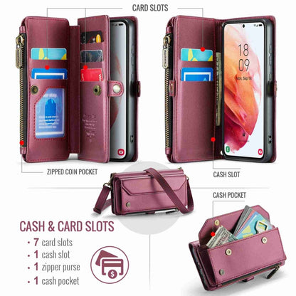 For Samsung Galaxy S21 5G CaseMe C36 Card Slots Zipper Wallet RFID Anti-theft Leather Phone Case(Wine Red) - Galaxy S21 5G Cases by CaseMe | Online Shopping UK | buy2fix