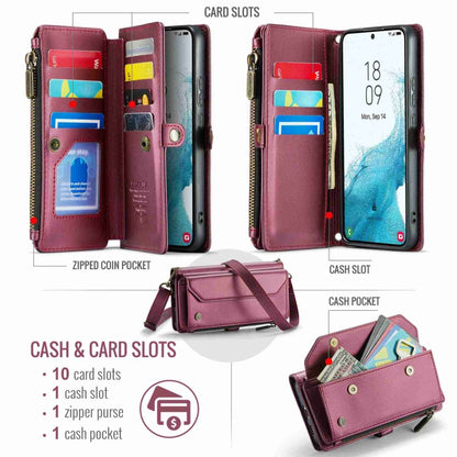 For Samsung Galaxy S22+ 5G CaseMe C36 Card Slots Zipper Wallet RFID Anti-theft Leather Phone Case(Wine Red) - Galaxy S22+ 5G Cases by CaseMe | Online Shopping UK | buy2fix