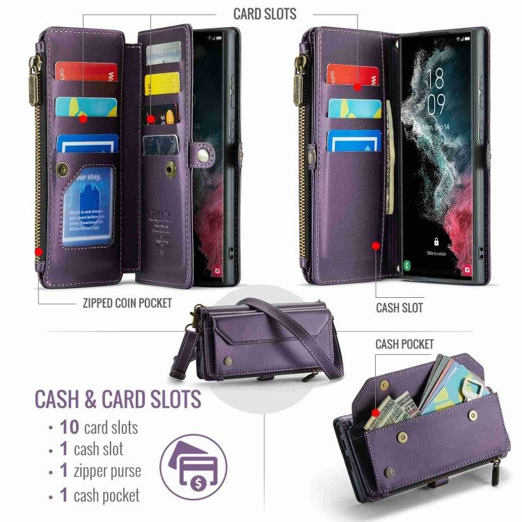 For Samsung Galaxy S22 Ultra 5G CaseMe C36 Card Slots Zipper Wallet RFID Anti-theft Leather Phone Case(Purple) - Galaxy S22 Ultra 5G Cases by CaseMe | Online Shopping UK | buy2fix