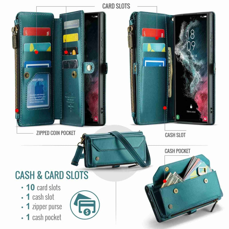 For Samsung Galaxy S22 Ultra 5G CaseMe C36 Card Slots Zipper Wallet RFID Anti-theft Leather Phone Case(Blue-green) - Galaxy S22 Ultra 5G Cases by CaseMe | Online Shopping UK | buy2fix