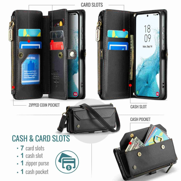 For Samsung Galaxy S22 5G CaseMe C36 Card Slots Zipper Wallet RFID Anti-theft Leather Phone Case(Black) - Galaxy S22 5G Cases by CaseMe | Online Shopping UK | buy2fix