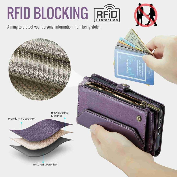 For Samsung Galaxy S22 5G CaseMe C36 Card Slots Zipper Wallet RFID Anti-theft Leather Phone Case(Purple) - Galaxy S22 5G Cases by CaseMe | Online Shopping UK | buy2fix