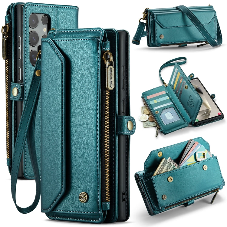 For Samsung Galaxy S24 Ultra 5G CaseMe C36 Card Slots Zipper Wallet RFID Anti-theft Leather Phone Case(Blue-green) - Galaxy S24 Ultra 5G Cases by CaseMe | Online Shopping UK | buy2fix