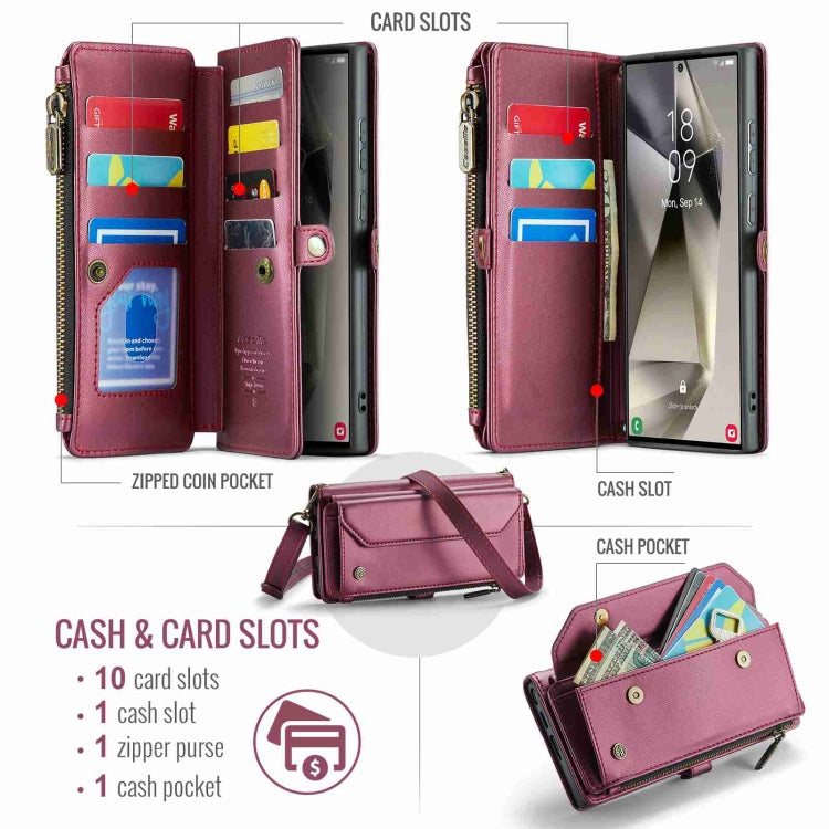 For Samsung Galaxy S24 Ultra 5G CaseMe C36 Card Slots Zipper Wallet RFID Anti-theft Leather Phone Case(Wine Red) - Galaxy S24 Ultra 5G Cases by CaseMe | Online Shopping UK | buy2fix