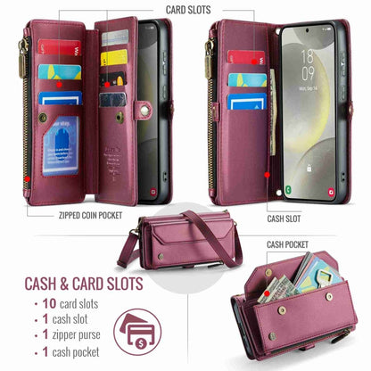 For Samsung Galaxy S24+ 5G CaseMe C36 Card Slots Zipper Wallet RFID Anti-theft Leather Phone Case(Wine Red) - Galaxy S24+ 5G Cases by CaseMe | Online Shopping UK | buy2fix