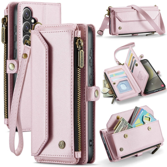 For Samsung Galaxy S24+ 5G CaseMe C36 Card Slots Zipper Wallet RFID Anti-theft Leather Phone Case(Pink)