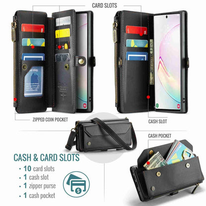 For Samsung Galaxy Note10+ CaseMe C36 Card Slots Zipper Wallet RFID Anti-theft Leather Phone Case(Black) - Galaxy Phone Cases by CaseMe | Online Shopping UK | buy2fix