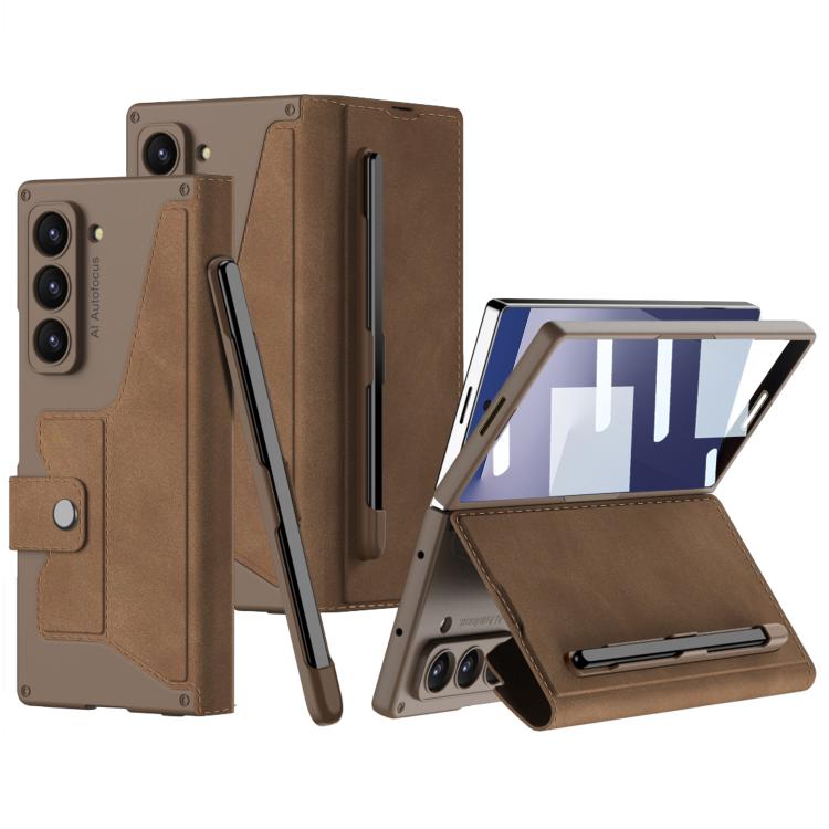 For Samsung Galaxy Z Fold7 5G GKK Integrated Armor Flip Leather Case with Pen Slot, Stylus Not Included(Brown) - Galaxy Z Fold7 5G Cases by GKK | Online Shopping UK | buy2fix