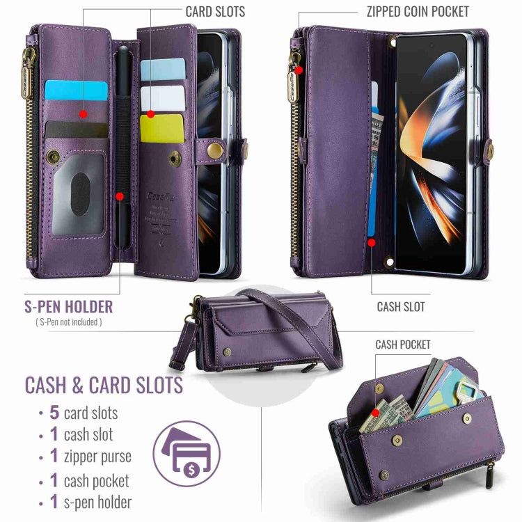 For Samsung Galaxy Z Fold4 CaseMe C36 Card Slots Zipper Wallet RFID Anti-theft Leather Phone Case(Purple) - Galaxy Z Fold4 5G Cases by CaseMe | Online Shopping UK | buy2fix