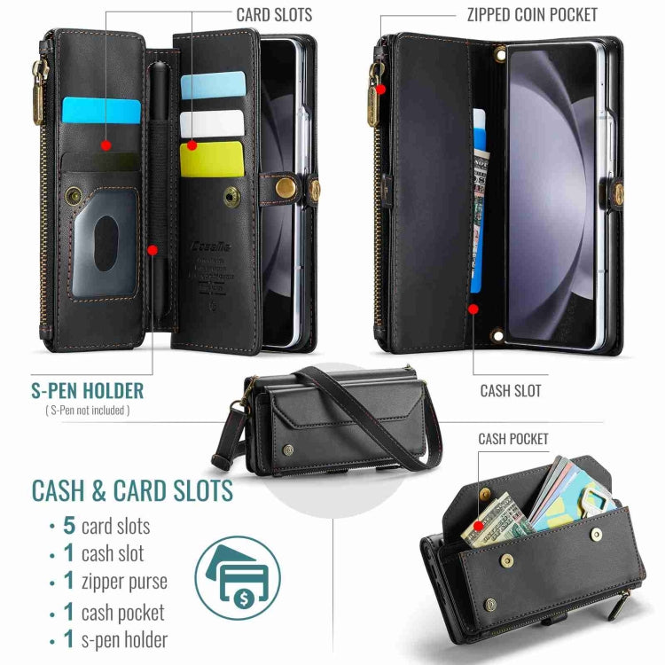 For Samsung Galaxy Z Fold5 CaseMe C36 Card Slots Zipper Wallet RFID Anti-theft Leather Phone Case(Black) - Galaxy Z Fold5 Cases by CaseMe | Online Shopping UK | buy2fix