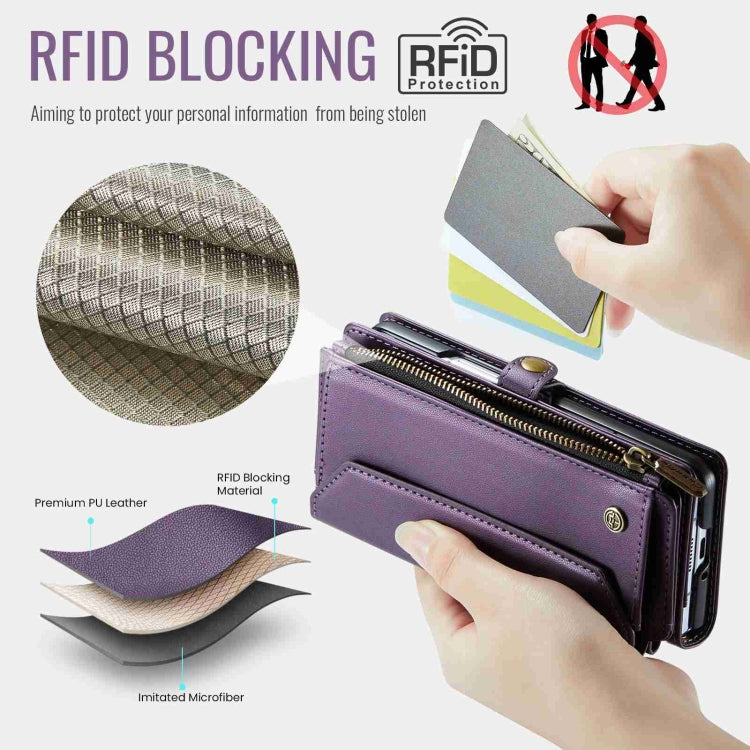 For Samsung Galaxy Z Fold5 CaseMe C36 Card Slots Zipper Wallet RFID Anti-theft Leather Phone Case(Purple) - Galaxy Z Fold5 Cases by CaseMe | Online Shopping UK | buy2fix