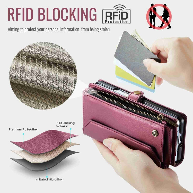 For Samsung Galaxy Z Fold5 CaseMe C36 Card Slots Zipper Wallet RFID Anti-theft Leather Phone Case(Wine Red) - Galaxy Z Fold5 Cases by CaseMe | Online Shopping UK | buy2fix