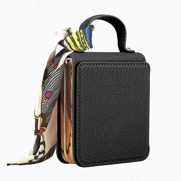 For Samsung Galaxy Z Flip6 / Flip7 FE Litchi Pattern Makeup Mirror PU Phone Case with Silk Scarf(Black) - Galaxy Z Flip6 5G Cases by buy2fix | Online Shopping UK | buy2fix