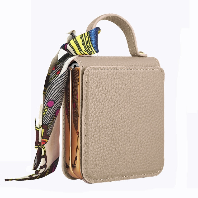 For Samsung Galaxy Z Flip6 / Flip7 FE Litchi Pattern Makeup Mirror PU Phone Case with Silk Scarf(Beige) - Galaxy Z Flip6 5G Cases by buy2fix | Online Shopping UK | buy2fix