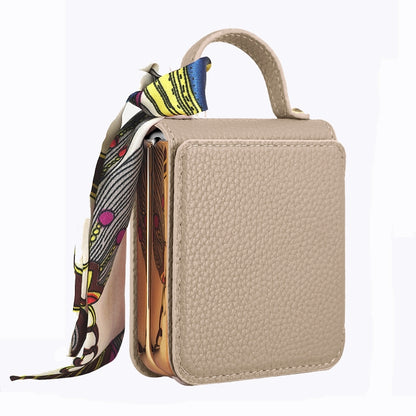 For Samsung Galaxy Z Flip6 / Flip7 FE Litchi Pattern Makeup Mirror PU Phone Case with Silk Scarf(Beige) - Galaxy Z Flip6 5G Cases by buy2fix | Online Shopping UK | buy2fix