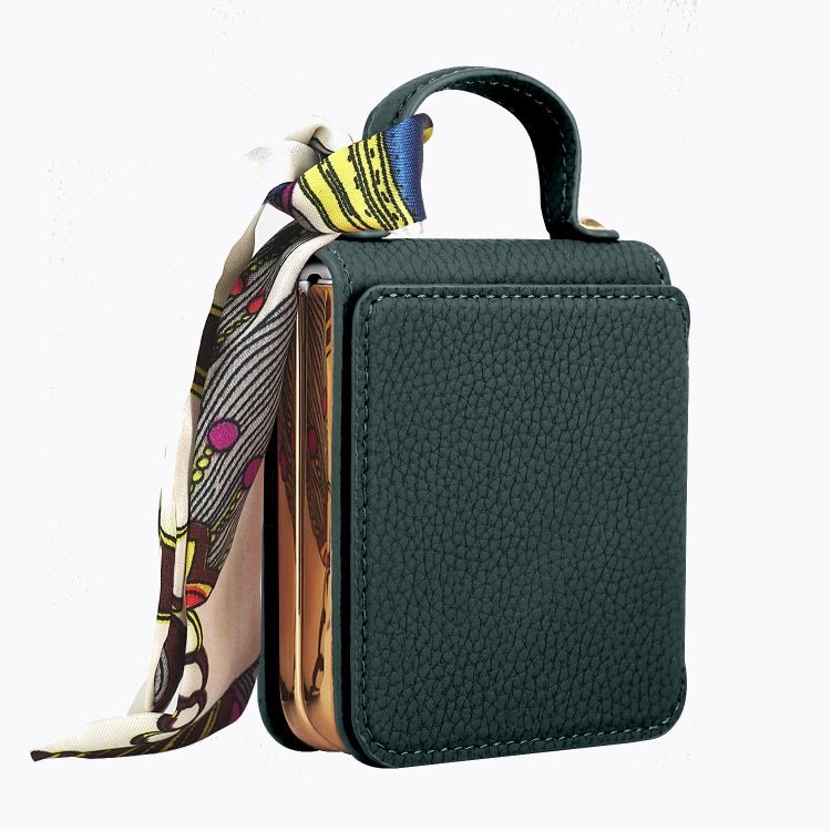 For Samsung Galaxy Z Flip6 Litchi Pattern Makeup Mirror PU Phone Case with Silk Scarf(Green) - Galaxy Z Flip6 5G Cases by buy2fix | Online Shopping UK | buy2fix