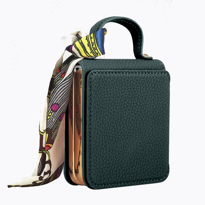 For Samsung Galaxy Z Flip6 Litchi Pattern Makeup Mirror PU Phone Case with Silk Scarf(Green) - Galaxy Z Flip6 5G Cases by buy2fix | Online Shopping UK | buy2fix