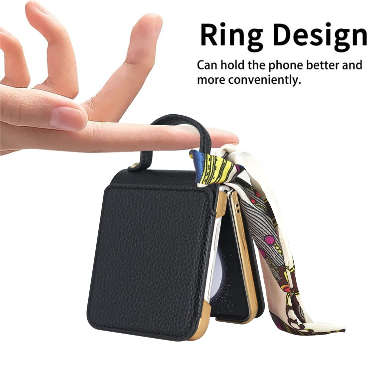 For Samsung Galaxy Z Flip5 Litchi Pattern Makeup Mirror PU Phone Case with Silk Scarf(Black) - Galaxy Z Flip5 Cases by buy2fix | Online Shopping UK | buy2fix