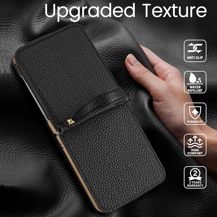 For Samsung Galaxy Z Flip5 Litchi Pattern Makeup Mirror PU Phone Case with Silk Scarf(Black) - Galaxy Z Flip5 Cases by buy2fix | Online Shopping UK | buy2fix