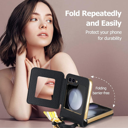 For Samsung Galaxy Z Flip6 / Flip7 FE Litchi Pattern Makeup Mirror PU Phone Case with Silk Scarf(Black) - Galaxy Z Flip6 5G Cases by buy2fix | Online Shopping UK | buy2fix