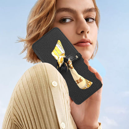 For Samsung Galaxy Z Flip5 Litchi Pattern Makeup Mirror PU Phone Case with Silk Scarf(Black) - Galaxy Z Flip5 Cases by buy2fix | Online Shopping UK | buy2fix