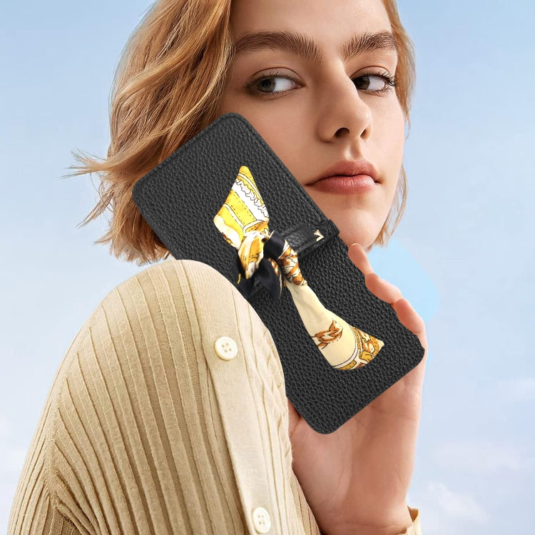 For Samsung Galaxy Z Flip5 Litchi Pattern Makeup Mirror PU Phone Case with Silk Scarf(Beige) - Galaxy Z Flip5 Cases by buy2fix | Online Shopping UK | buy2fix
