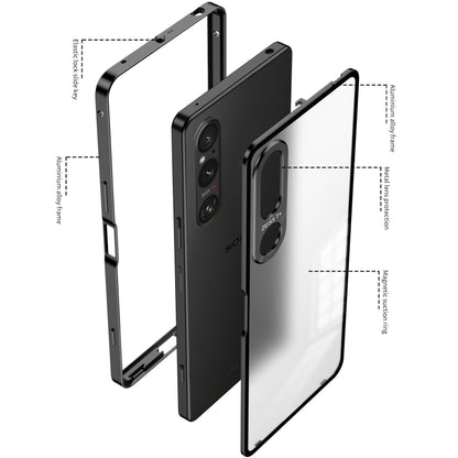 For Sony Xperia 1 V Snap Buckle Metal Frame Frosted Phone Case(Silver) - Sony Cases by buy2fix | Online Shopping UK | buy2fix
