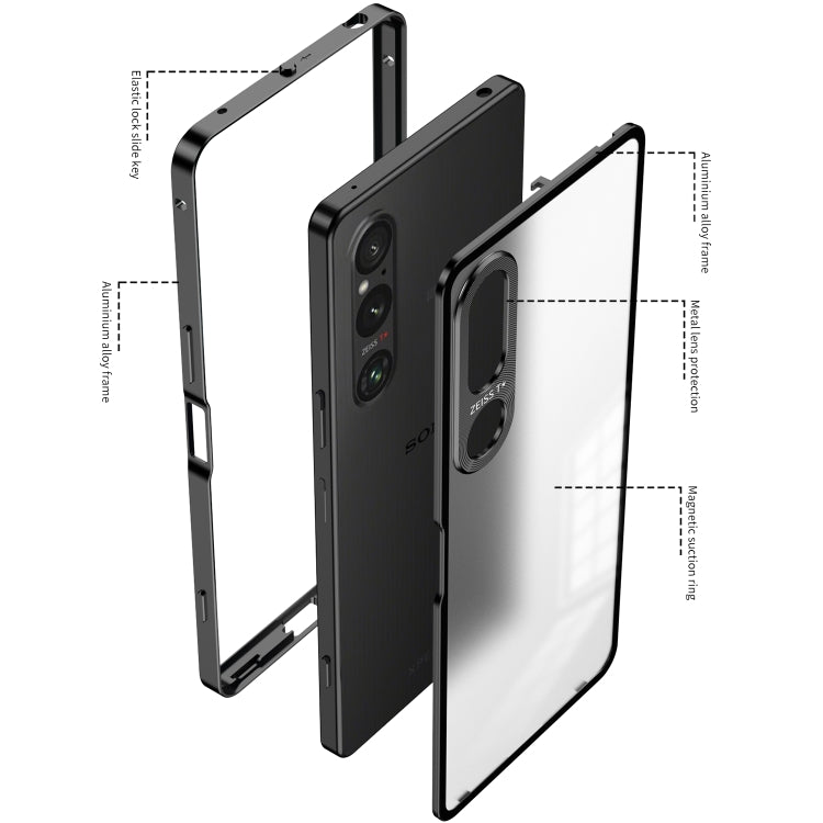 For Sony Xperia 1 V Snap Buckle Metal Frame Frosted Phone Case(Black) - Sony Cases by buy2fix | Online Shopping UK | buy2fix