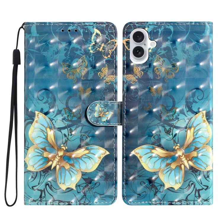 For iPhone 16 3D Pattern Leather Phone Case(3D Butterfly) - iPhone 16 Cases by buy2fix | Online Shopping UK | buy2fix