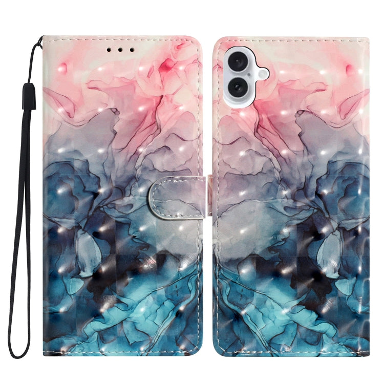 For iPhone 16 Plus 3D Pattern Leather Phone Case(3D Pink Blue Marble) by buy2fix