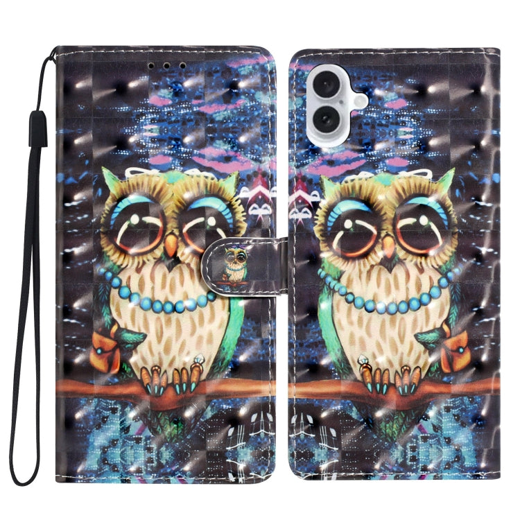 For iPhone 16 Plus 3D Pattern Leather Phone Case(Big-eyed owl) by buy2fix