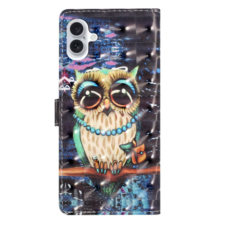 For iPhone 16 Plus 3D Pattern Leather Phone Case(Big-eyed owl) by buy2fix