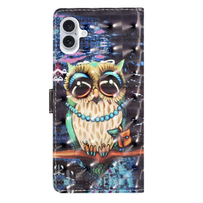 For iPhone 16 Plus 3D Pattern Leather Phone Case(Big-eyed owl) by buy2fix