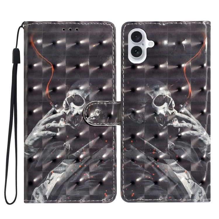 For iPhone 16 Plus 3D Pattern Leather Phone Case(Skull) by buy2fix